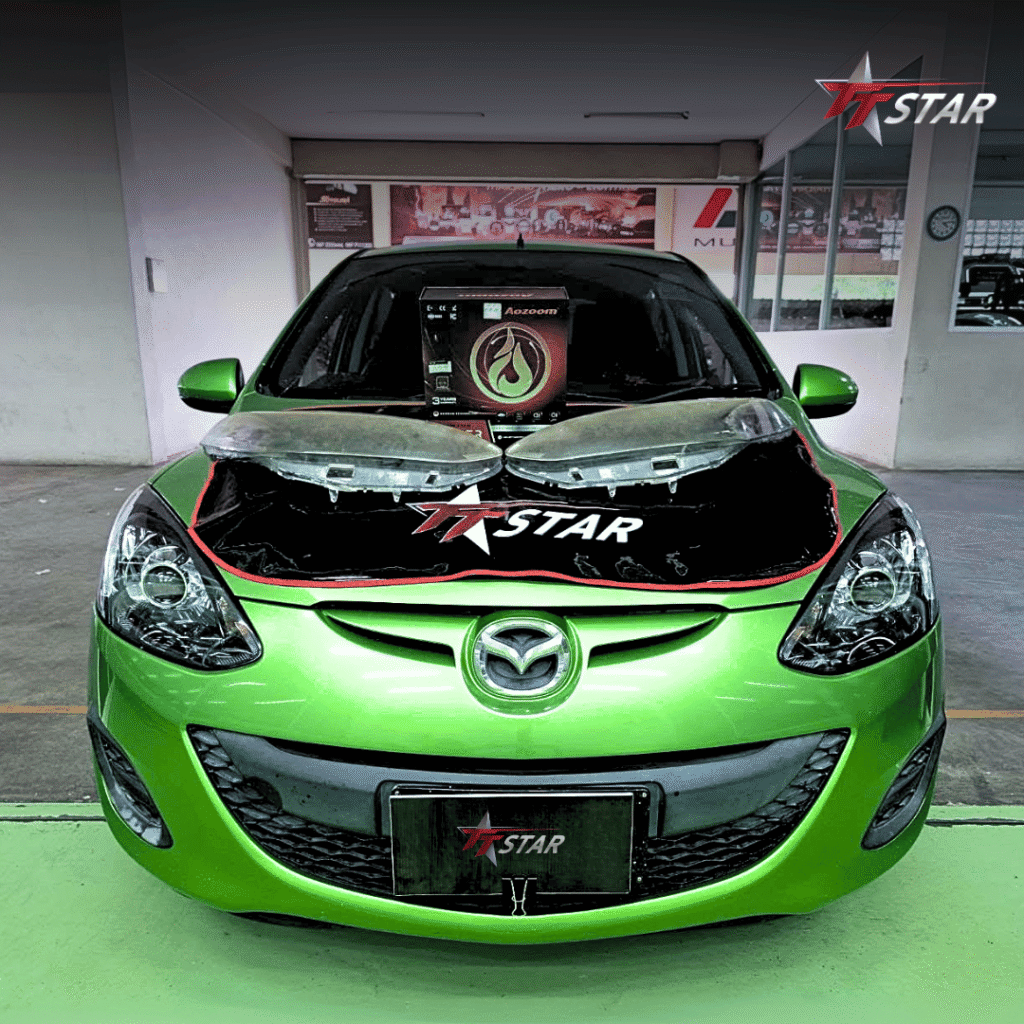 รีวิว อัพเกรดไฟหน้ารถยนต์ MAZDA 2 นครยนต์ออโตซาวด์ นครปฐม