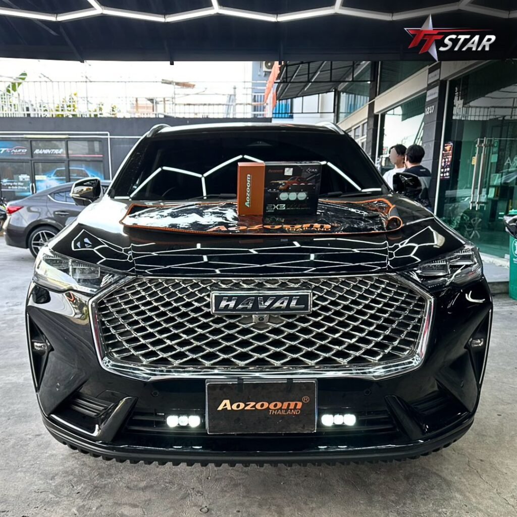 HAVAL H6 2023 สีดำ ติดตั้งไฟเสริม AOZOOM EX3 บริเวณกันชนหน้า มุมมองตรงหน้ารถ ที่ TT Star รามอินทรา